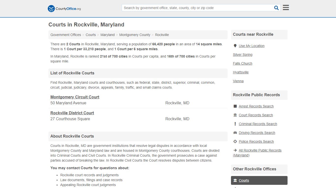 Courts - Rockville, MD (Court Records & Calendars) - County Office